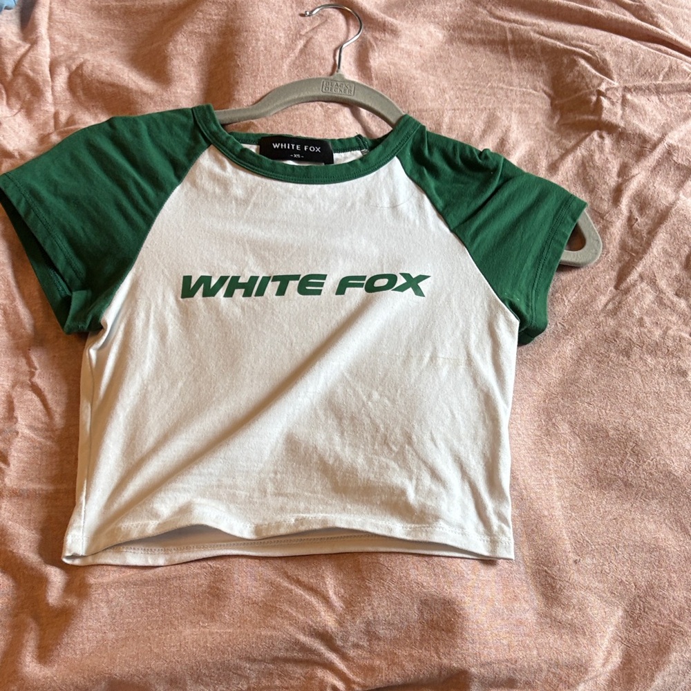 White Fox Boutique Green and White Crop Top